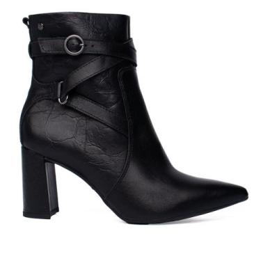 Imagem de Bota Feminina Tanara Cano Curto Couro Tiras Preta, Preto, 37