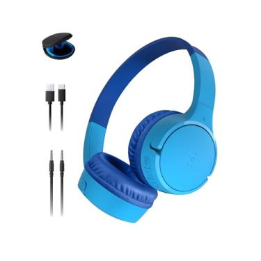 Imagem de Belkin SoundForm Mini com capa – Fones de ouvido infantis Bluetooth sem fio com vida útil de bateria de 30H, limite de volume seguro de 85 dB, microfone embutido - Fones de ouvido infantis para
