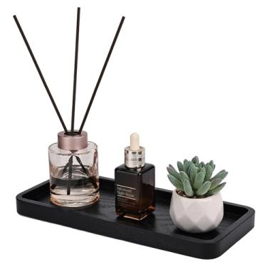 Imagem de Bandeja de servir de madeira, bandejas de madeira retangulares decorativas de 30 cm para cozinha doméstica, decoração de banheiro, expositor de bancada, organizador de joias, suporte de vela, bandeja