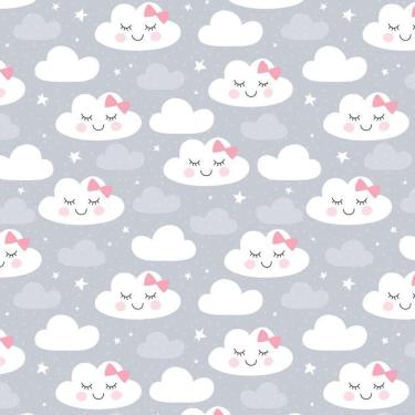 Imagem de Papel De Parede Nuvem Laço Cinza Infantil Bebê Autocolante