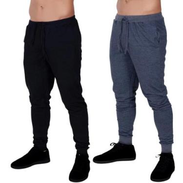 Imagem de Kit 2 Calça Moletom Com Bolso Slim Jogger Masculina Lisa Básica Casual