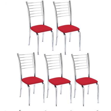 Imagem de Kit 5 Cadeiras Lara Cromada Para Cozinha Vermelho
