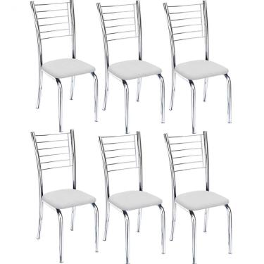 Imagem de Kit 6 Cadeiras Lara Cromada Para Cozinha Branco