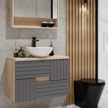 Imagem de Gabinete Para Banheiro 80cm 4 Gavetas Bruna Darabas Agardi Cinza