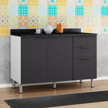 Imagem de Balcão Triplo Bartira Rubi Com 2 Portas E 3 Gavetas Branco Com Grafite