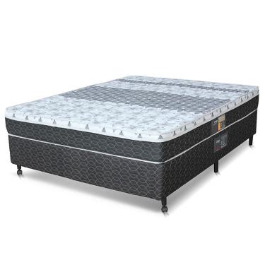 Imagem de Cama Box Casal Sleep Class com Colchão Mola Bonnel Tecido Branco e cinza 128x188x64cm Class