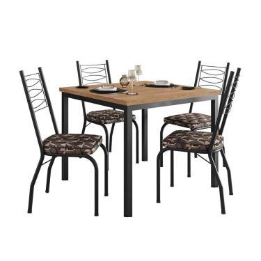 Imagem de Conjunto de Mesa Quadrada com Tampo MDP e 4 Cadeiras Adriana Revestimento Sintético Mosaico Marrom e Preto