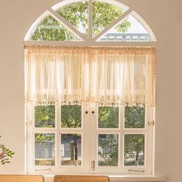 Imagem de Kithen Cortinas sanefas para janelas sobre a pia, crochê, macramê, boho, borla, janela, sanefa, renda, malha pequena, com bolso para varão, cortinas para sala de estar, banheiro, quarto, 147 x 61 cm