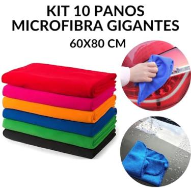Imagem de Kit 10 Panos de Microfibra Gigantes para Limpeza Automotiv 60x80 cm Casa Chão Carro Estetica Multicolorido