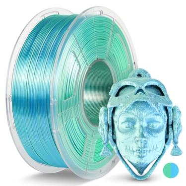 Imagem de JAYO Filamento De Pla De Seda 1,75 Mm, Duas Cores, Azul E Verde, Filamento De Impressora 3D De Duas Cores De Coextrusão, Mudança Multicolorida Brilhante, Carretel De 1,1 Kg (2,4 Libras), Precisão D
