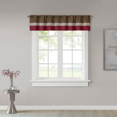 Imagem de Madison Park Amherst Cortina de bolso para varão de seda sintética com forro de privacidade para sala de estar, cortinas de janela para quarto e dormitório, 127 x 45 cm, vermelha