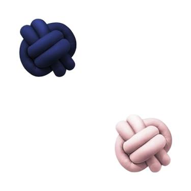 Imagem de Almofadas De Nó 28cm x 28cm Lindas Decorativas Sala Sofá Cama Cores (AZUL MARINHO E ROSE)