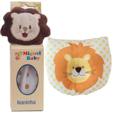 Imagem de Kit Naninha e Travesseiro Anatômico, Safari Animais 28x28cm, Travesseiro 25x22cm (LEÃO COLORIDO)