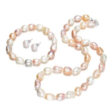 Imagem de Conjunto exclusivo de colar, pulseira e brinco de pérolas barrocas de 11-12 mm para mulheres | Conjunto de joias de pérolas femininas, Pérola, Pérola