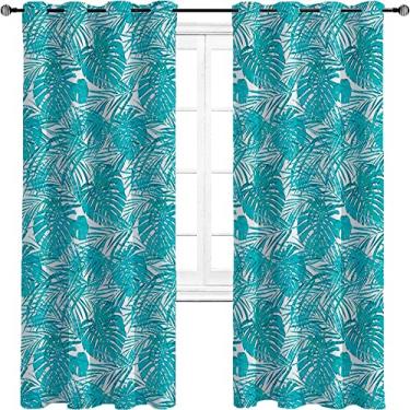 Imagem de Cortinas blecaute azul pálido para quarto - Cortinas escurecidas com isolamento térmico com ilhós para sala de estar, cortina de isolamento de cozinha com tratamento de sombreamento completo, L 182 cm