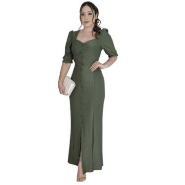 Imagem de Vestido Longo Tubinho com Fenda Botões Moda Cristã - KOPYTTA, Verde, P