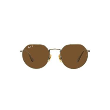 Imagem de Ray-Ban Óculos de sol redondos RB8165 Jack Titanium, Demi Gloss Antique Gold/Brown Polarizado, 53 mm