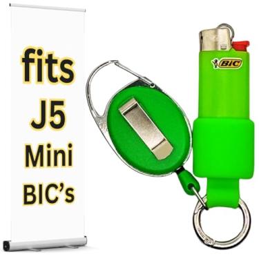 Imagem de Mini suporte retrátil para isqueiro BIC - Prenda facilmente a bolsas ou chaves. Bolsa pequena perfeita para porta-chaves para o seu J5 mini BIC. | Isqueiro não incluído. (verde neon)
