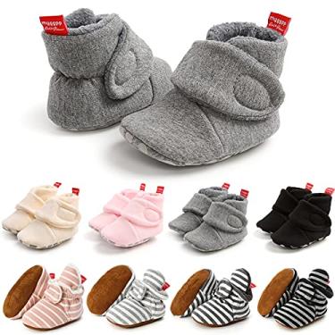Imagem de Pantufas para bebês recém-nascidos, meninos e meninas, meias quentes para berço, sapatos para uso interno, primeiro andador, pré-andador, B Cinza, 12-18 Months Toddler