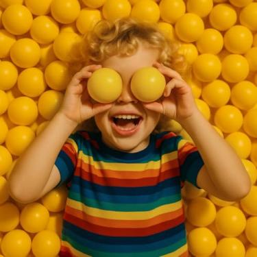 Imagem de Pensou Comprou 200 Unidades Bolinhas Amarelas Que Não Amassam Piscina Infantil Atóxicas Seguras Resistentes Leves Cercadinhos Playgrounds Festas