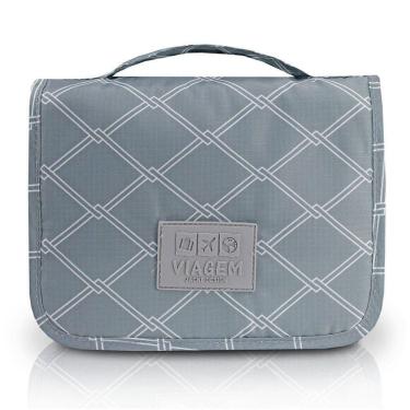 Imagem de Necessaire Com Gancho Para Viagem Estampa Listrada Jacki Design Cinza