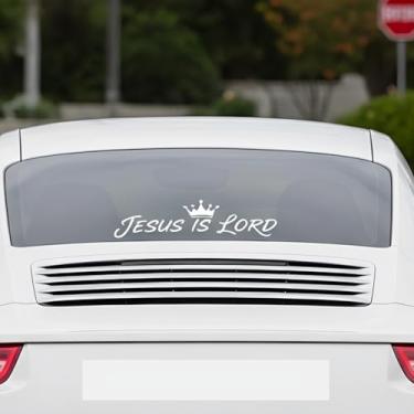 Imagem de Adesivo de carro Jesus is King, design de coroa religiosa, adesivo de janela de vinil branco (Jesus is Lord)