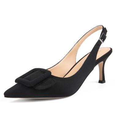 Imagem de Sapato social feminino com salto gatinho fechado bico fino com fivela quadrada e fivela quadrada para festa de casamento, Preto, 38 BR