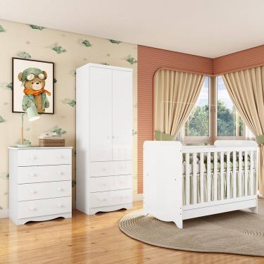 Imagem de Quarto de Bebê Completo com Berço Minicama Ben Guarda Roupa Smim New e Cômoda Junior New MDF Móveis Peroba