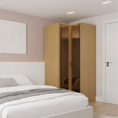 Imagem de Guarda Roupa de Canto Reto Modular 95cm com Porta Reflecta e Cabideiros Jade Cabecasa Madeiramadeira Avelã