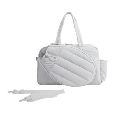 Imagem de KiBcsLic Bolsa de tênis feminina para academia, leve, com compartimento para sapatos e bolso para roupas molhadas, bolsa de tênis feminina para pernoite e fim, Cinza
