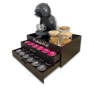 Imagem de Porta Capsula Espelhado Bandeja 2 Gavetas Decorativa Dolce Gust0 Cantinho do Café Marrom Organizador MDF - Box Fan