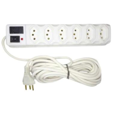 Imagem de Filtro De Linha 5 Metros Régua Protetor Elétrico 6 Tomadas (Branco, 5 metros)