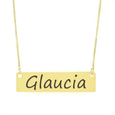 Imagem de Colar Nome Personalizado Chapinha Gravação Glaucia Banhado Ouro 18K - 999004339