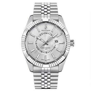 Imagem de Relógio Masculino Sapphero Em Aço Inoxidável - Design Clássico Branco
