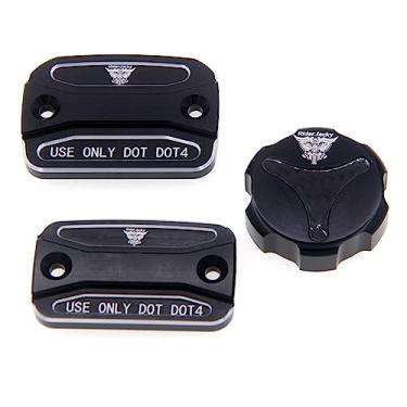 Imagem de Riderjacky Para Ducati Hypermotard 796 2010-2012, Hypermotard 821 2014-2016, Hypermotard 939 2016-2017 CNC Alumínio Motocicleta Frontal Traseira Freio Embreagem Cilindro Tampa do Reservatório de Fluido