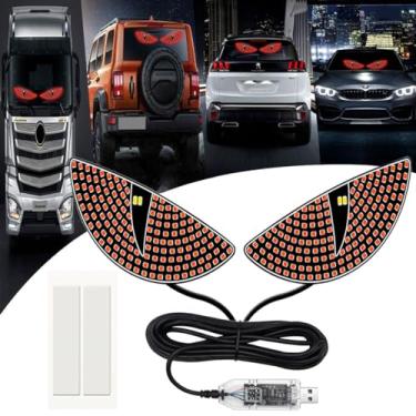 Imagem de 2 peças de luz de olhos, luz de meio olho de diabo, luz de olho de diabo para para-brisas, luz de olho de diabo para carros, luz de olho de demônio de LED para para-brisa frontal e traseira, luz de