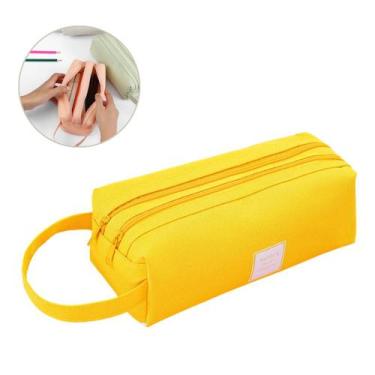 Imagem de Estojo Grande Escolar Organizador 2 Divisórias Lápis Caneta Amarelo - 