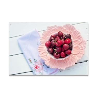Imagem de LKXGRRSFG Uma tigela de flores de cerejeira fruta sazonal e paisagem fotografada real arte em tela - decoração fresca para sala de estar e sala de jantar 50 x 50 cm sem moldura