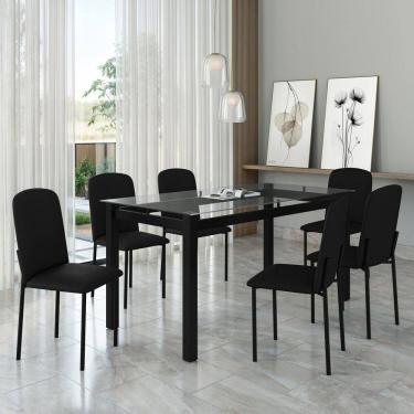 Imagem de Mesa Tokio 160cm X 76,5cm Tampo de Vidro com 6 Cadeiras Classic Preto