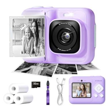 Imagem de ETIKEZ Câmera infantil, câmera de impressão instantânea digital HD para crianças, presentes de aniversário de Natal para meninas de 10 anos, brinquedo portátil com cartão SD de 32 GB e 3 rolos de