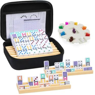 Imagem de Conjunto de dominós uvcany Mexican Train com 4 bandejas de madeira Dou