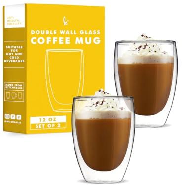 Imagem de Kitchables Conjunto de canecas de café de vidro de parede dupla de 60 g - Caneca de café transparente isolada para cappuccino, latte, chá, café expresso - xícara de latte - Tazas Para Cafe