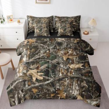 Imagem de Jogo de cama rústica, Queen, camuflado, 7 peças, para adultos, adolescentes, homens, cabana campestre de caça, chalé na floresta, com edredom, para crianças, meninos, cama em uma bolsa