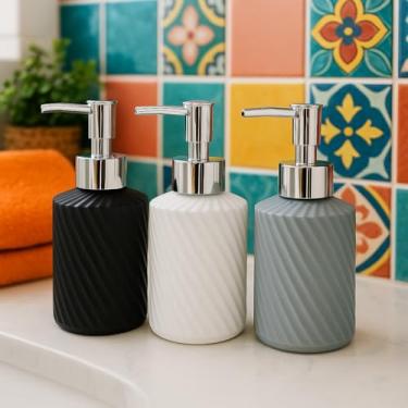 Imagem de Dispenser de Sabonete Líquido 390ml Vidro/PP com Bomba Cromada para Banheiro e Lavabo (Cinza)