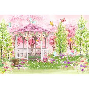 Imagem de Painel de Tecido Sublimado Jardim de Flores Aquarela Coreto Rosa - Fab