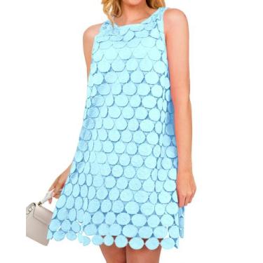 Imagem de Vestido feminino BTFBM Hollow Out Circle bordado em azul claro