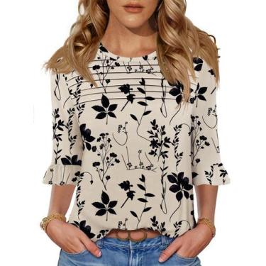 Imagem de Blusa feminina Blingfit, manga 3/4, com babado floral, grande