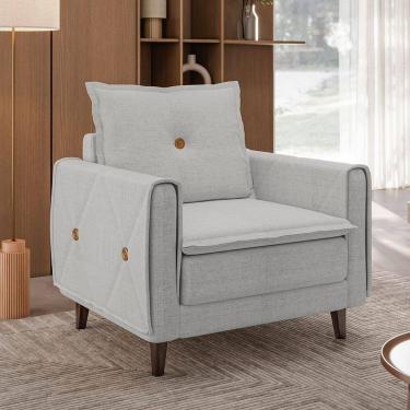 Imagem de Poltrona Decorativa Estofada com Pés em Madeira Maciça Sololá Espresso Móveis Linho Cinza Claro
