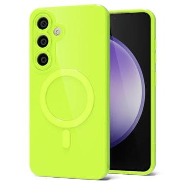 Imagem de Capa para celular Samsung Galaxy S23 FE de silicone magnética, compatível com Magsafe capa fofa para mulheres, feminina, cor brilhante, geleia, fina, rígida, borracha segura e capa para câmera, verde