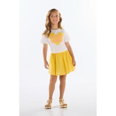 Imagem de Conjunto com Blusa de Strass e Saia Quimby, Amarelo, 12